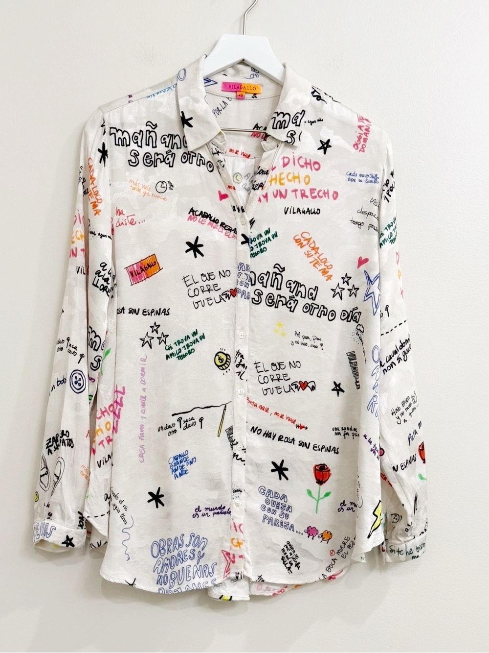 Vilagallo off White Button-Down Shirt with Multicolor Graphic Script